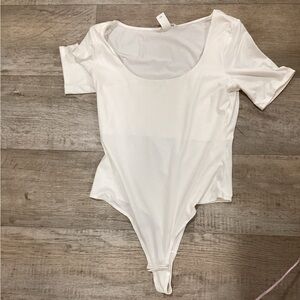 White Bodysuit One Piece with Scoop Neckline